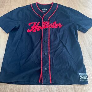 Hollister Men’s Baseball Jersey Button Front Black Red Trim Large
